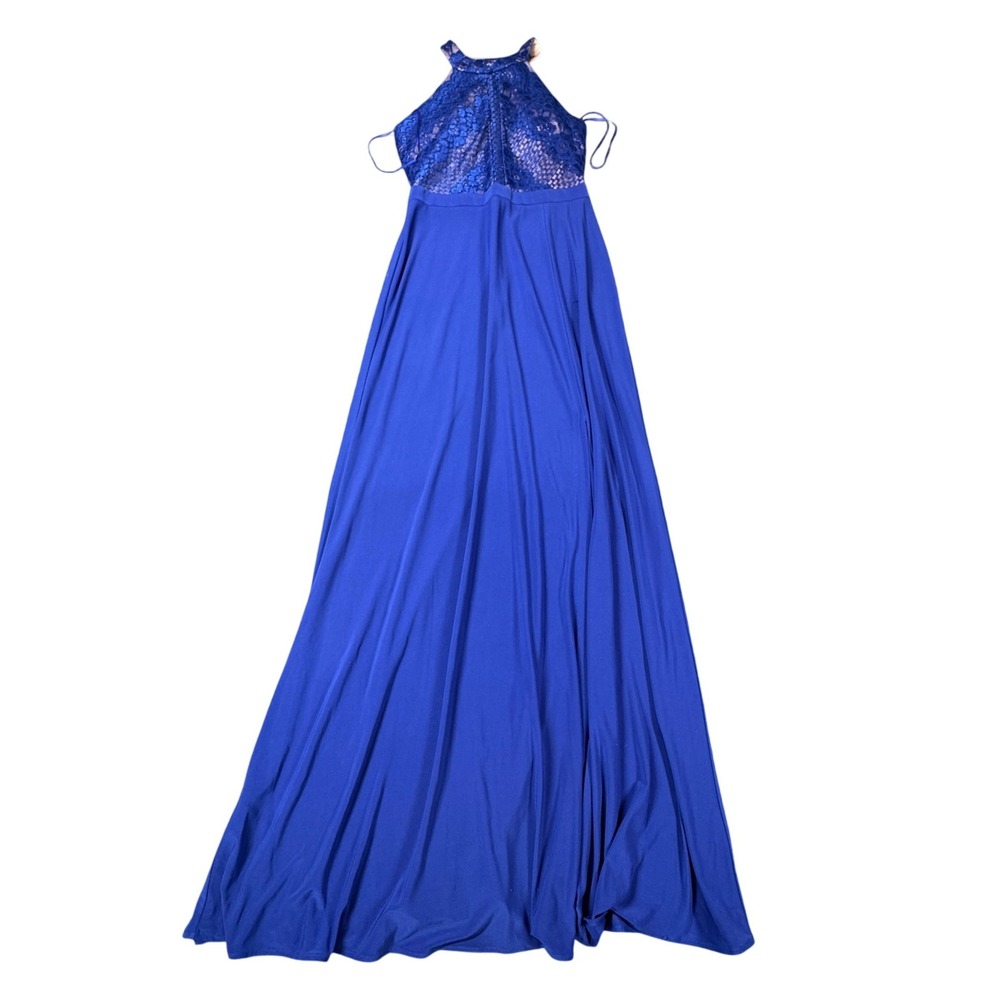 Nightway Maxi Dress Womens 8 Royal Blue Lace Halter Neck Evening Formal Party